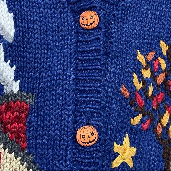 Vintage 90s Kids Hand Embroidered Chunky Halloween Cardigan Sweater Size 10/12 - Picture 4 of 15